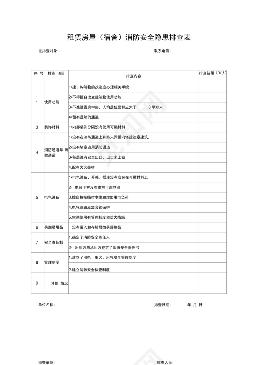 租赁房屋消防安全隐患排查表.docx