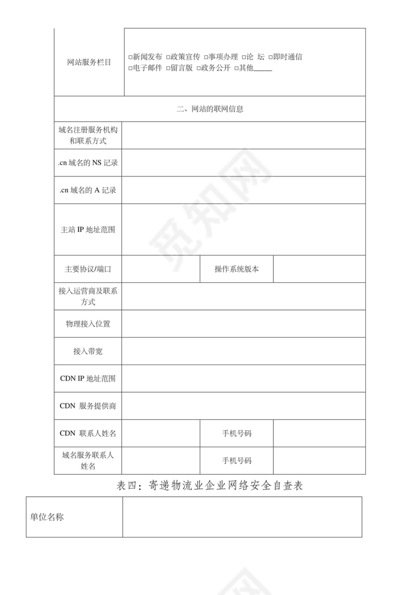 网络安全自查表格模板.doc
