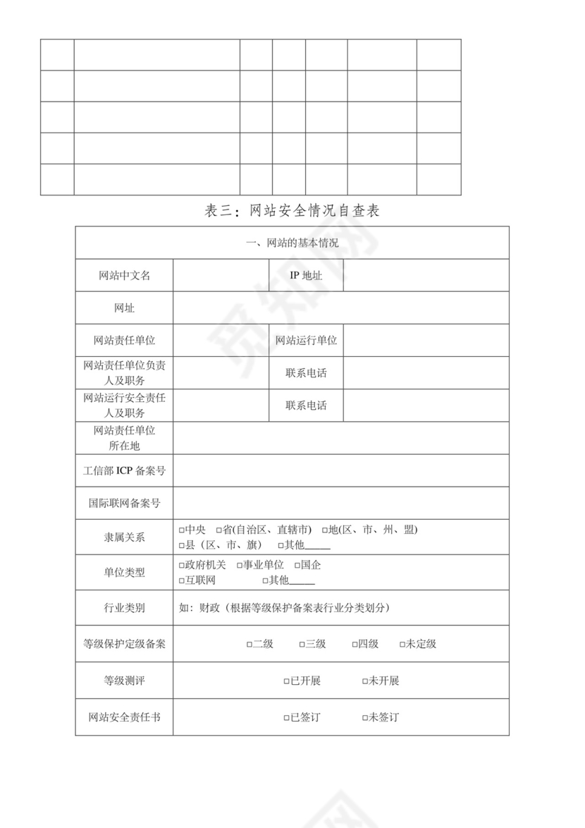 网络安全自查表格模板.doc