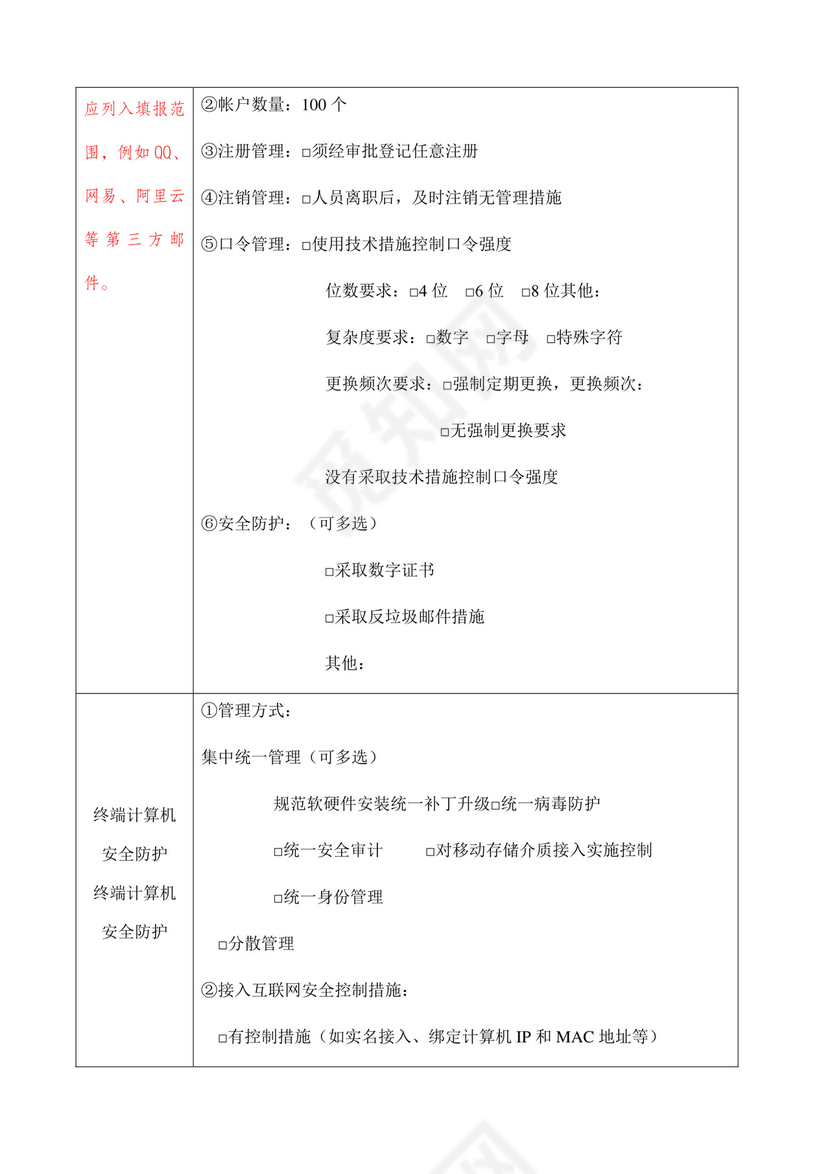 网络安全自查表模板.docx