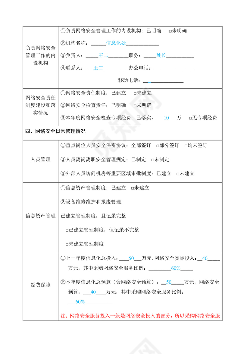 网络安全自查表模板.docx