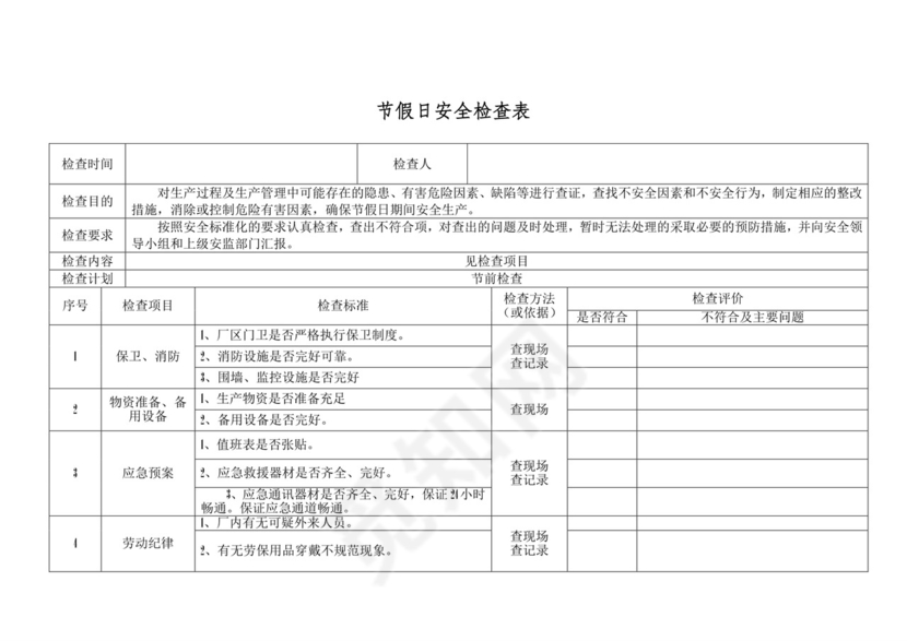 节假日安全检查表.doc