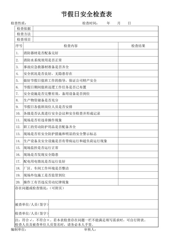 节假日安全检查表.docx