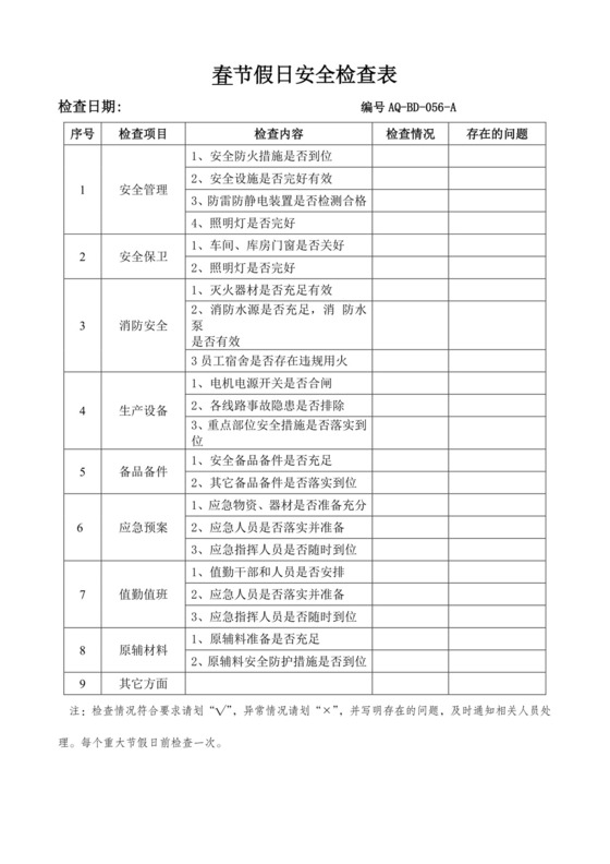 节假日安全检查表.docx