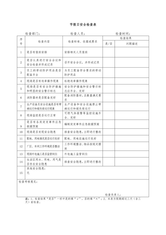节假日安全检查表.docx