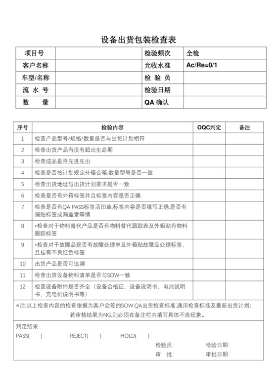 设备出货包装检查表.docx