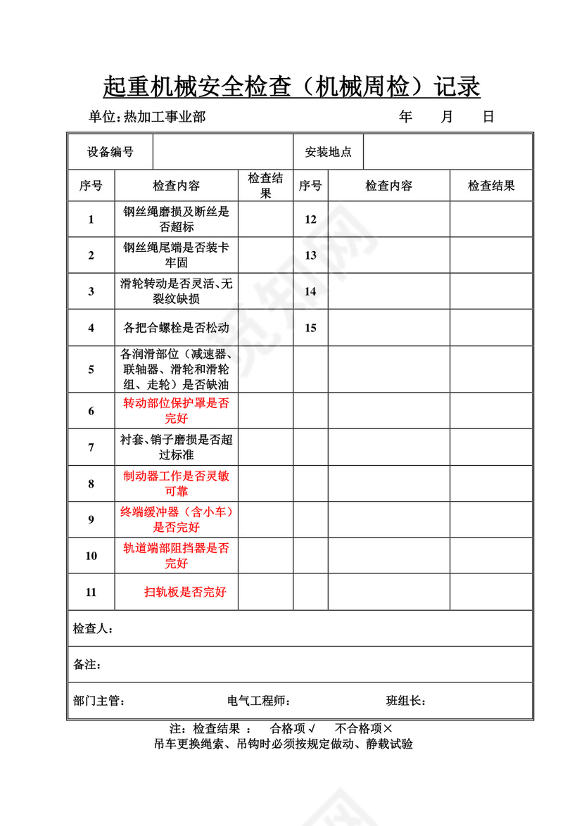 起重机械安全检查表(机械周检).doc