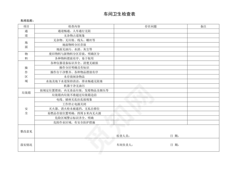 车间卫生检查表.docx