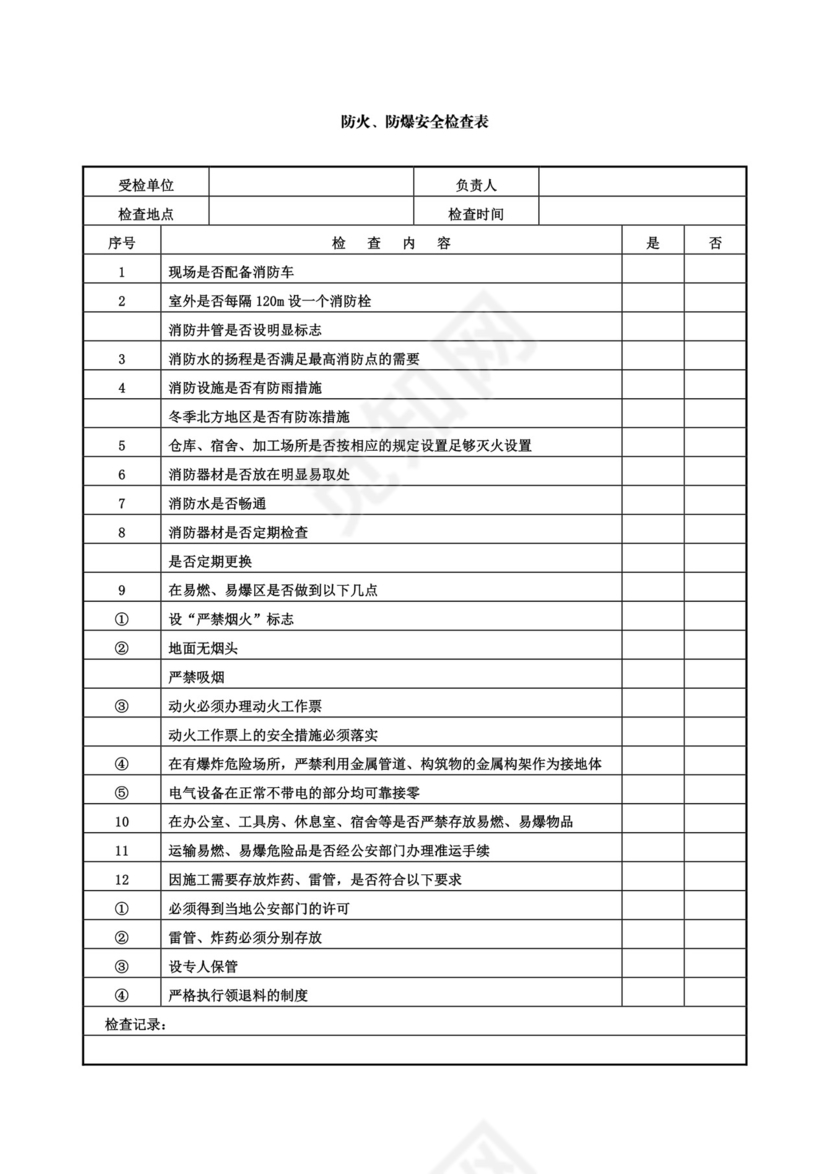 防火、防爆安全检查表.doc