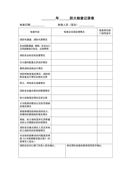 防火的检查记录簿簿表.doc