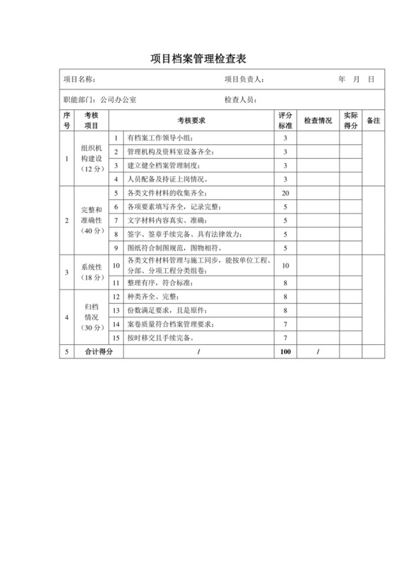 项目档案管理检查表.docx