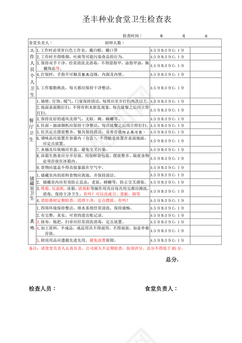 食堂卫生检查表.doc