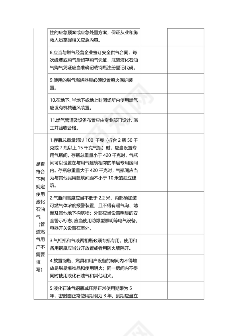餐饮场所燃气安全专项治理自查表.doc