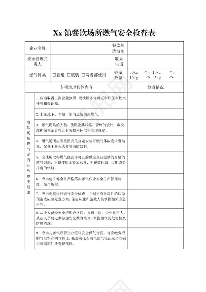 餐饮场所燃气安全检查表.doc