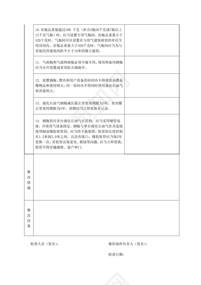 餐饮场所燃气安全检查表.doc