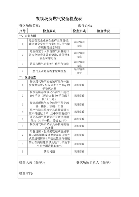 餐饮场所燃气安全检查表.docx