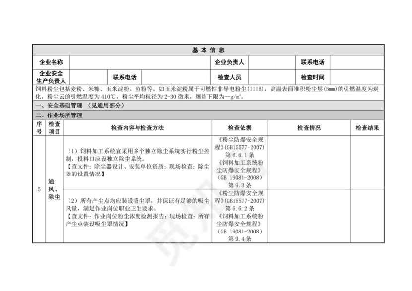 饲料粉尘爆炸安全检查表.doc