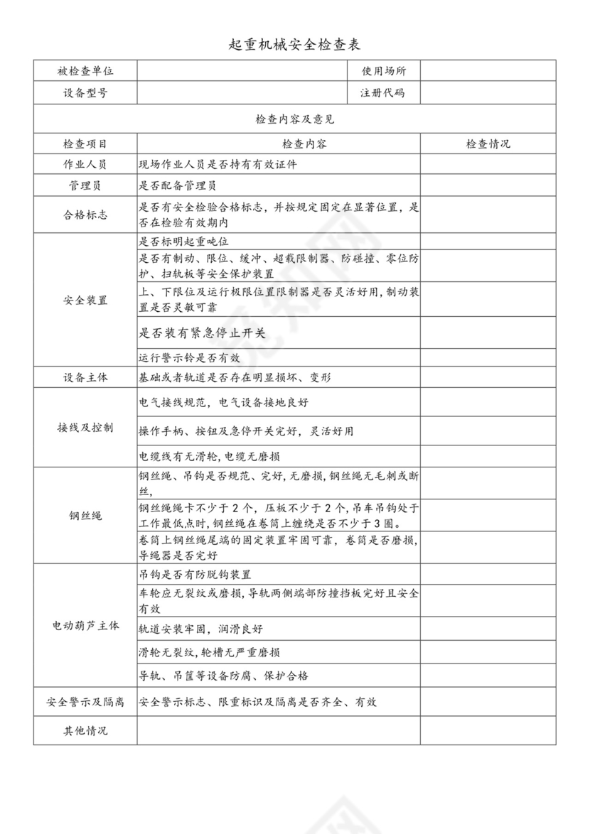 (完整版)起重机械安全检查表.doc