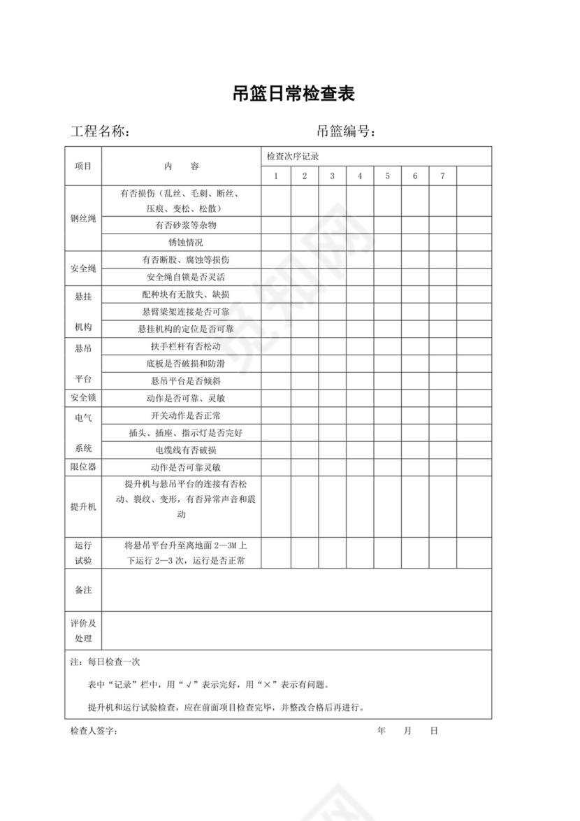 吊篮日常检查表.doc