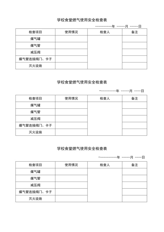 学校食堂燃气使用安全检查表.doc