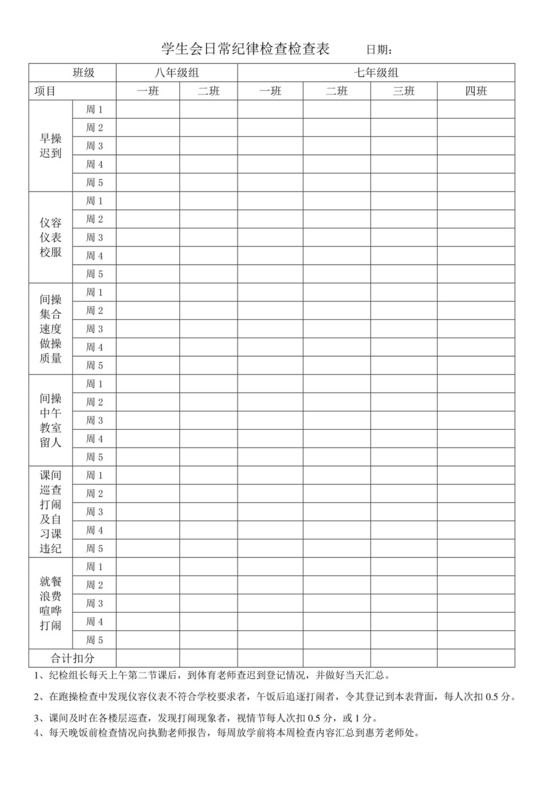 学生会纪律检查检查表.doc