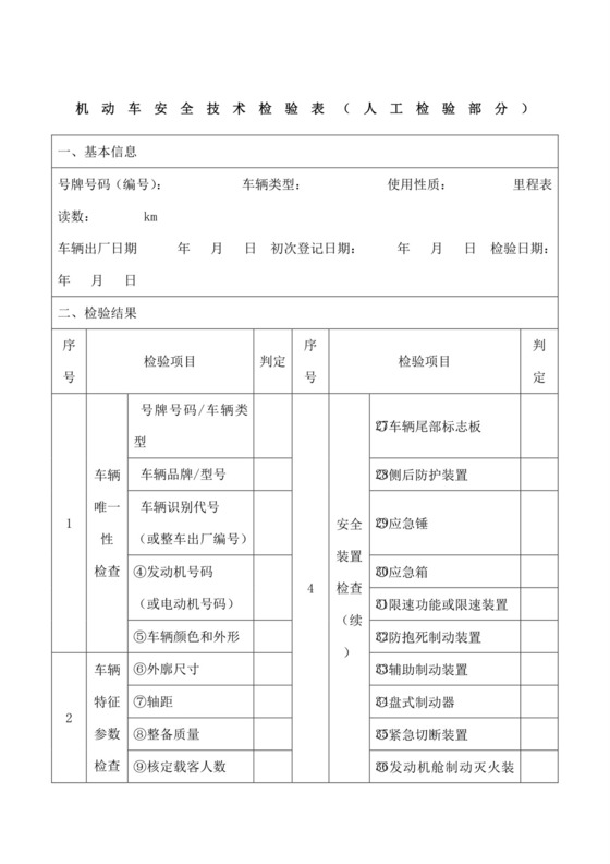 机动车安全技术检验表人工检验部分.docx