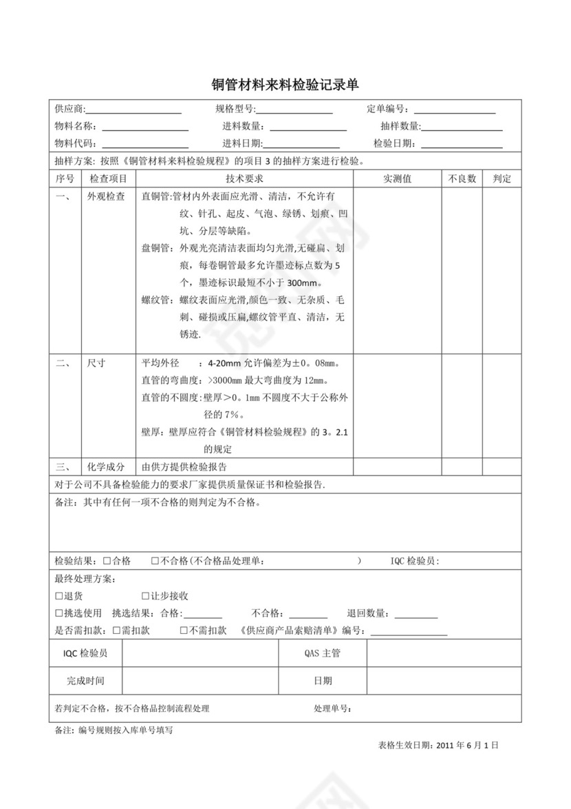来料检验记录单【范本模板】.docx