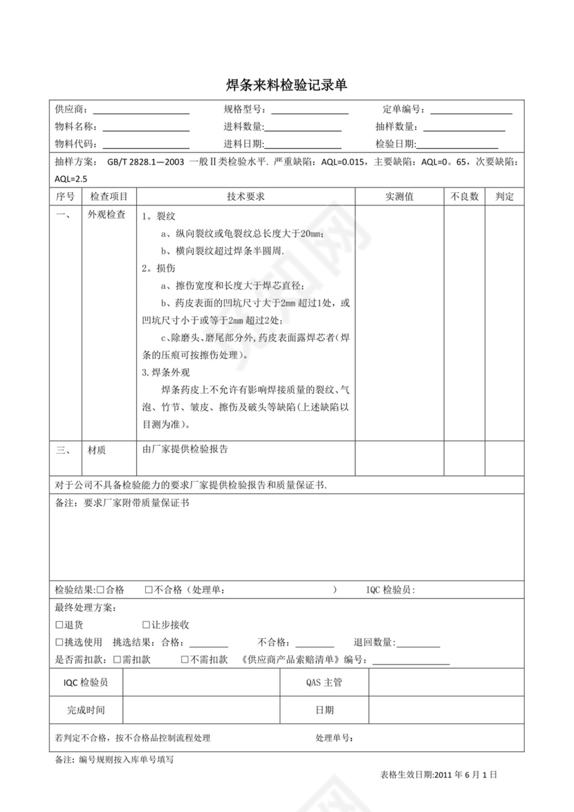 来料检验记录单【范本模板】.docx