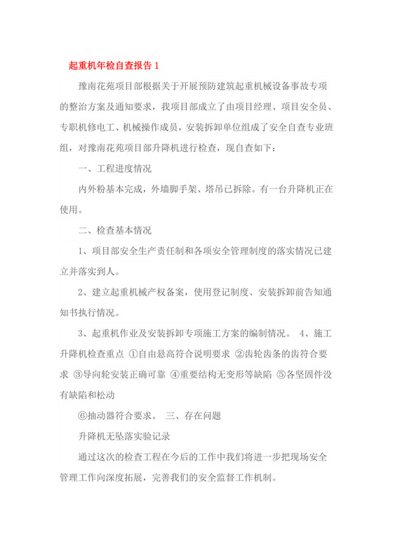 起重机年检自查报告1.doc