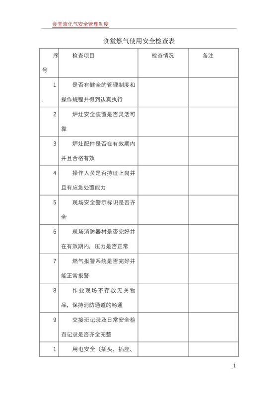 食堂燃气使用安全检查表.doc