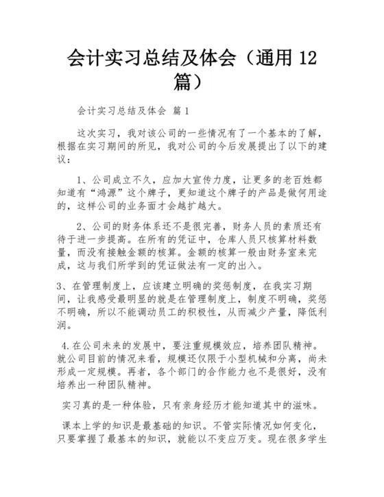 会计实习总结及体会(通用12篇).docx