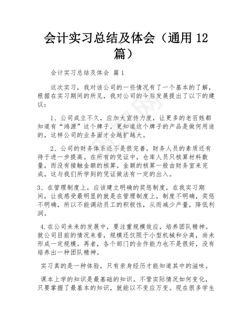 会计实习总结及体会(通用12篇).docx