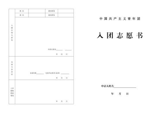 入团志愿书表格(空白).doc