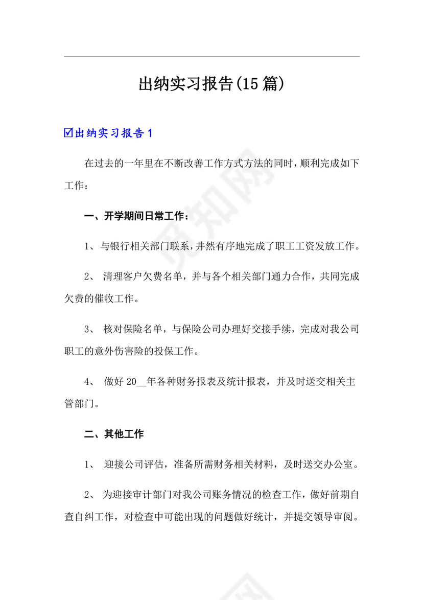 出纳实习报告(15篇).doc