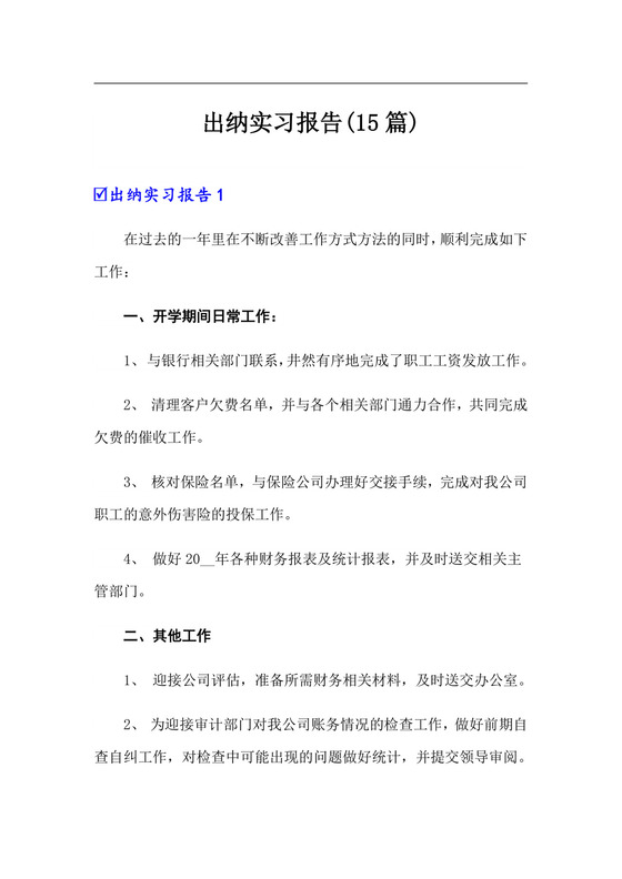 出纳实习报告(15篇).doc