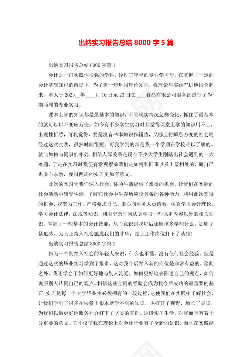 出纳实习报告总结8000字5篇.doc