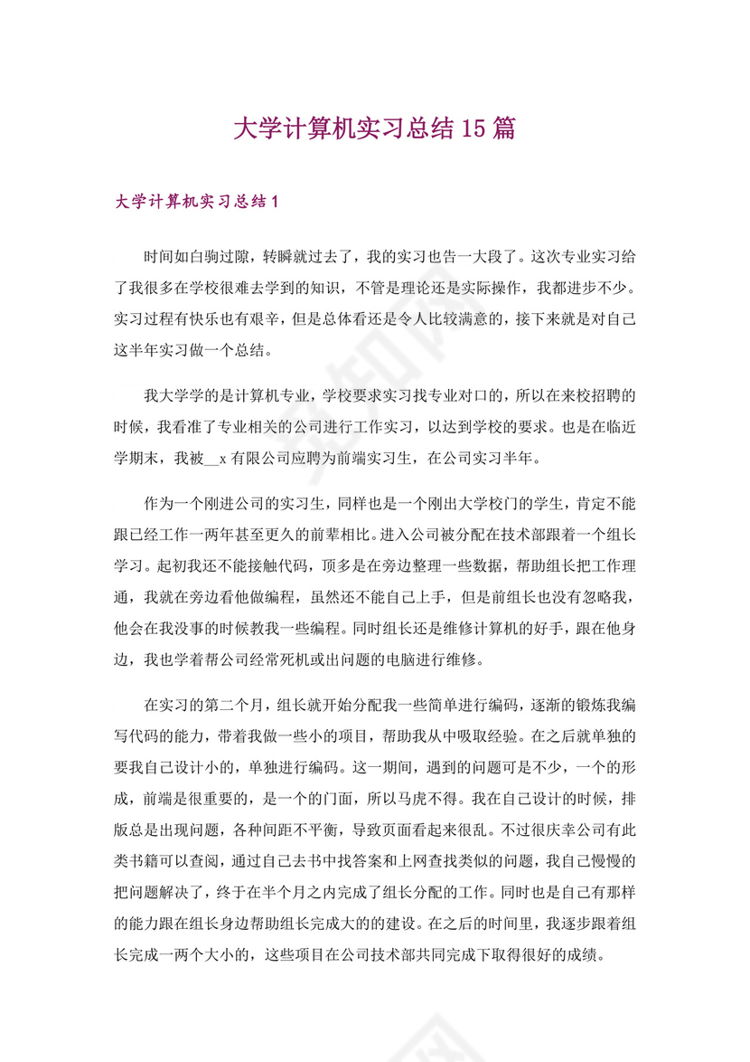 大学计算机实习总结15篇.doc