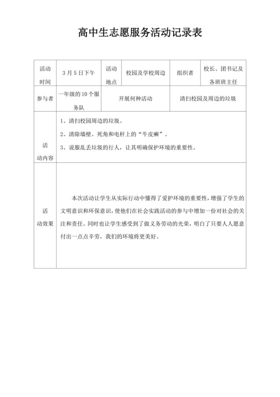 高中生志愿服务活动记录表.docx