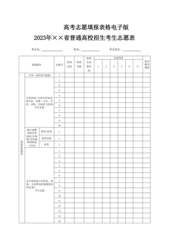 高考志愿填报表格电子版.docx
