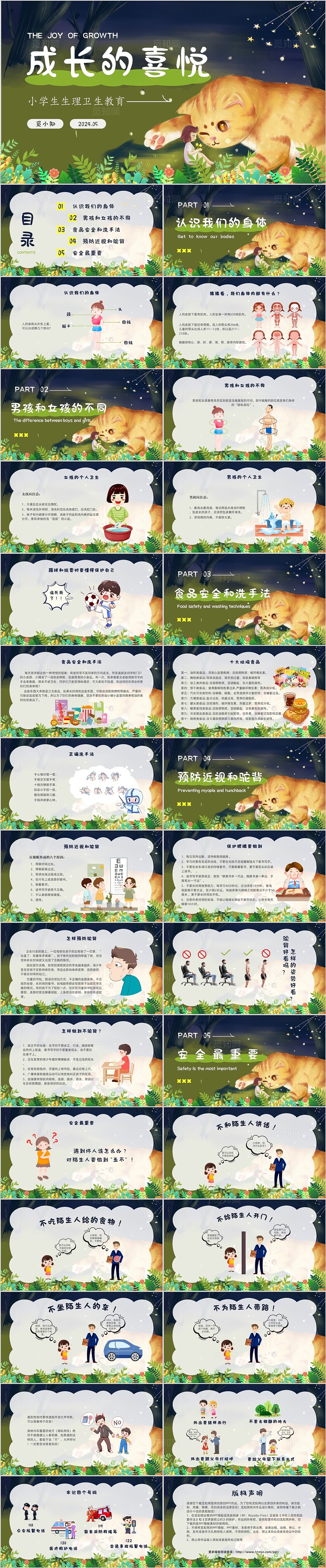 彩色卡通动态手绘小学生生理卫生教育PPT学校教育