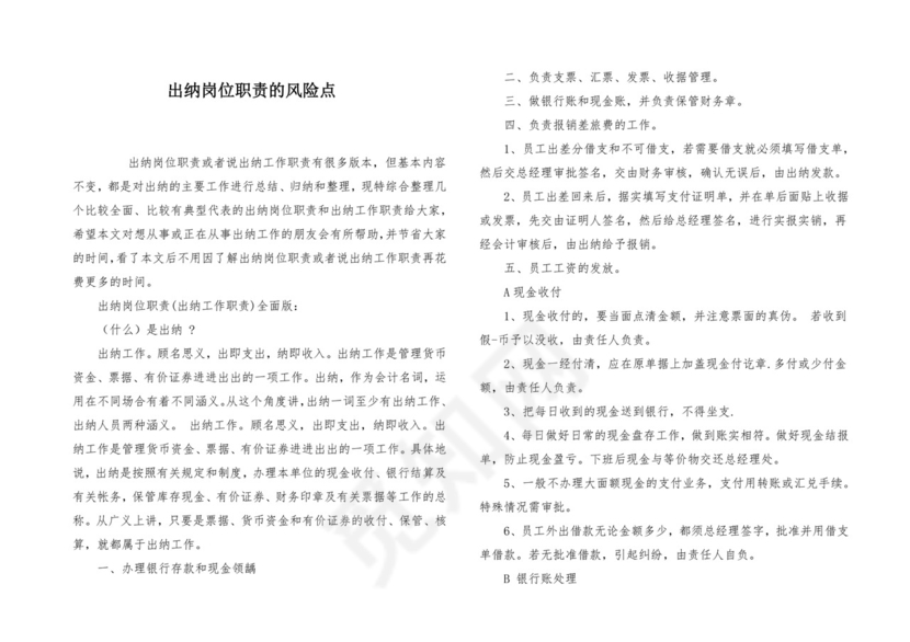 出纳岗位职责的风险点.docx