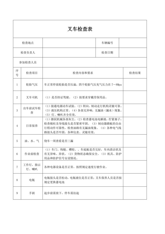叉车检查记录表.doc