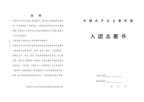 入团志愿书表格(空白).doc