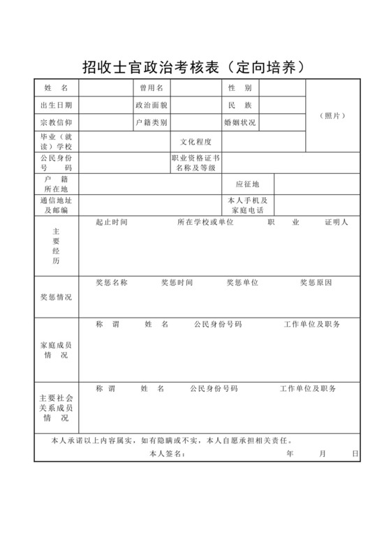 招收士官政治考核表(定向培养).doc