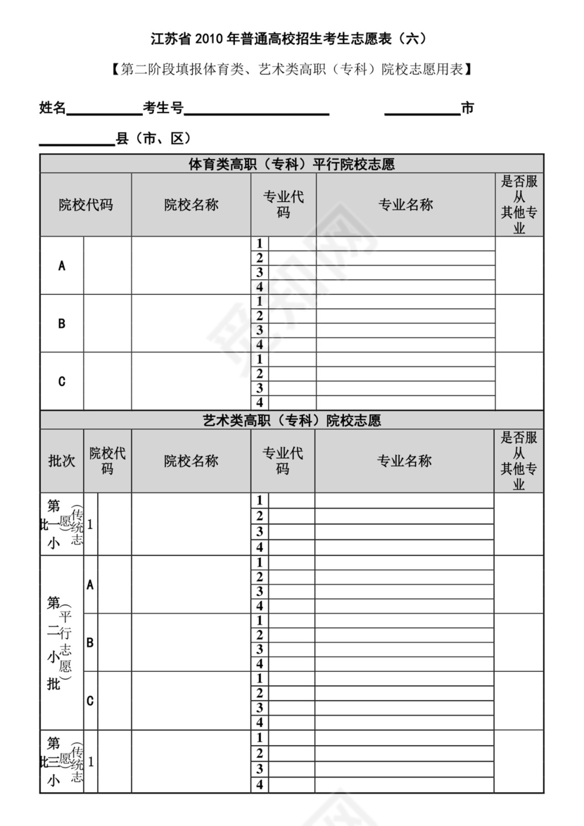 江苏高考志愿填报表.doc