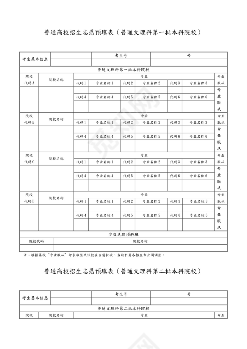 高考志愿信息表(全真样表).doc