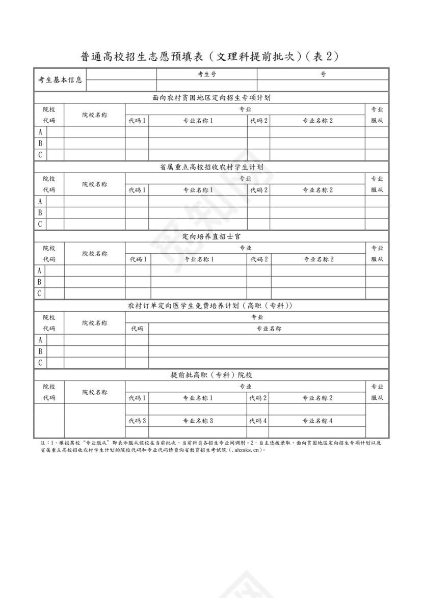 高考志愿信息表(全真样表).doc