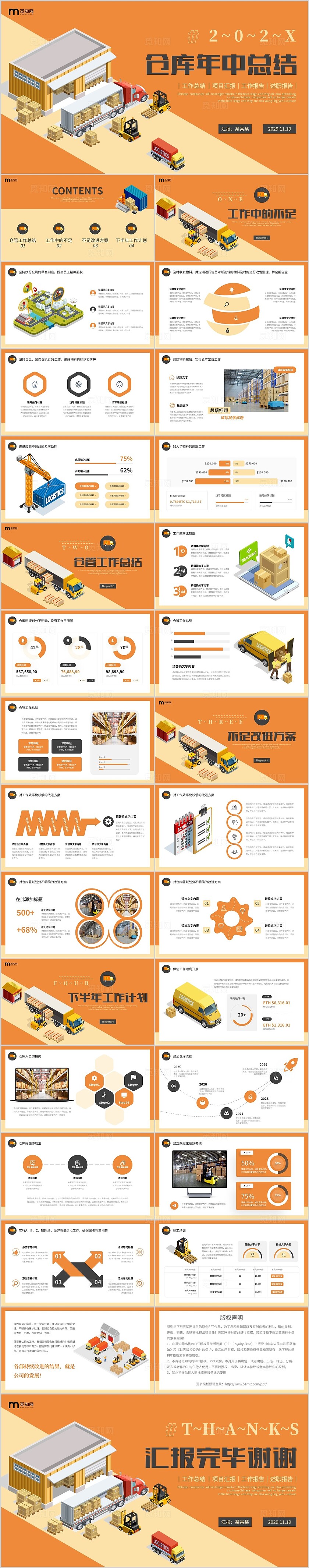 橙色插画风仓库年中总结仓储工作报告物流货运情况汇报PPT