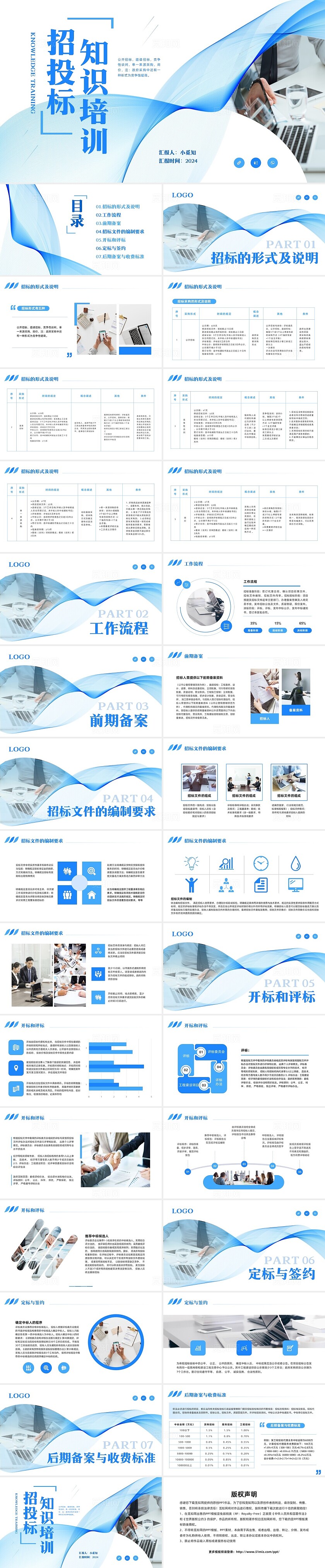 蓝色简约招投标知识培训PPT模板宣传PPT动态PPT谈判技巧沟通技巧