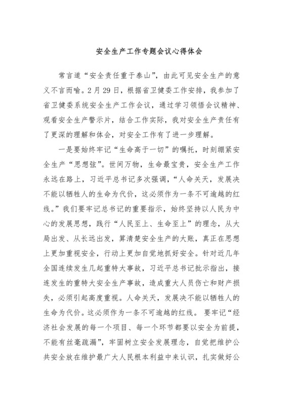 安全生产工作专题会议心得体会.docx